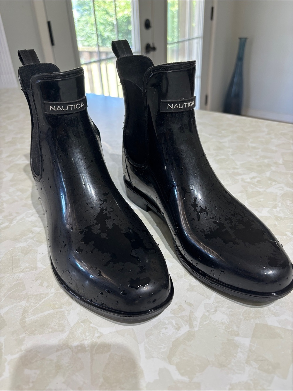 Nautica Black Gloss Chelsea Rain Boots